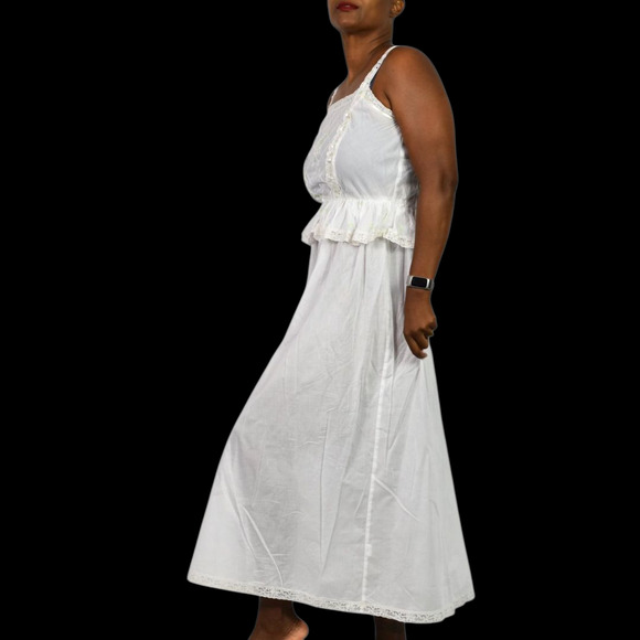 Vintage Cotton Night Dress White Nightgown Victorian Prairie Country Farm Medium - Picture 3 of 14